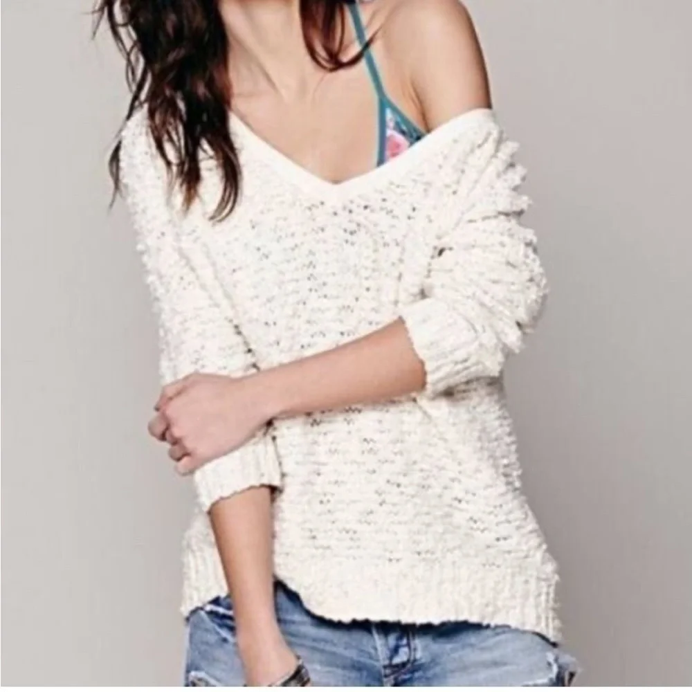 Free People Songbird Ivory knit Pullover Sweater Medium